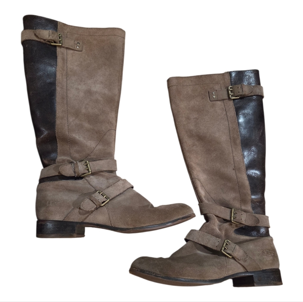 UGG Australia - Cydnee Tall Riding Boots w/ Crackled Leather Panels & Buckles - Picture 4 of 15